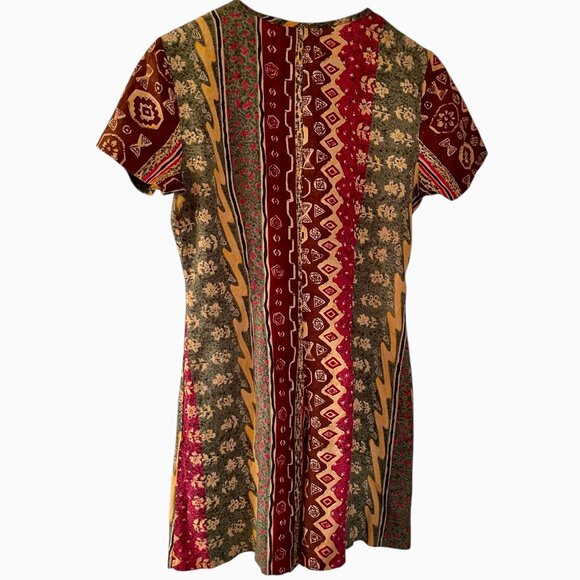 Vintage 90s Jamie Brooke Romper Medium M Red Green Block Geometric Tribal Print - Picture 2 of 4